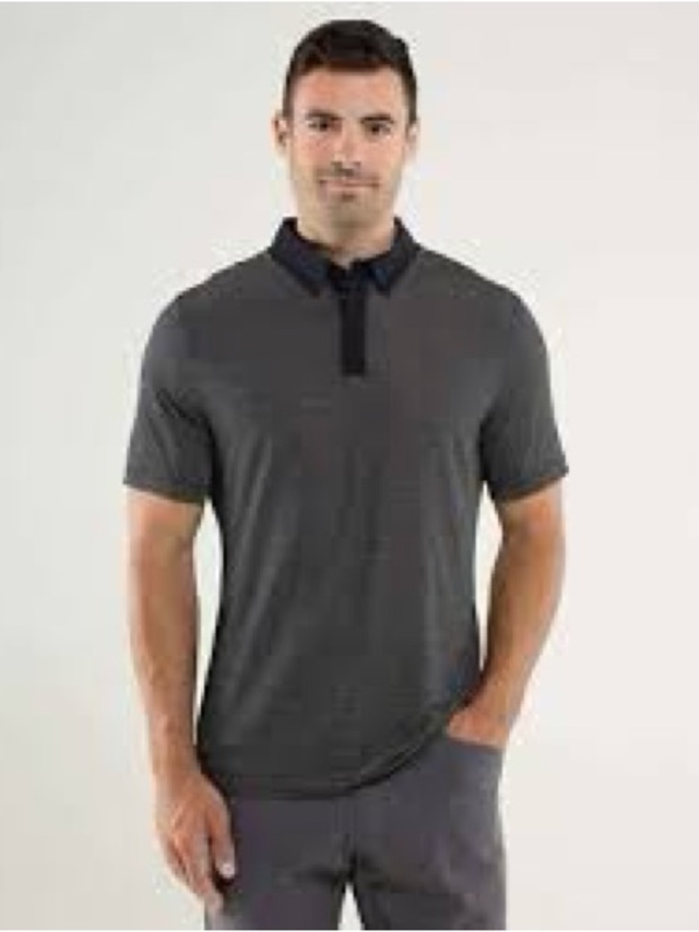 lululemon athletica Men's Dark Gray Short Sleeve Polo with Contrast Collar